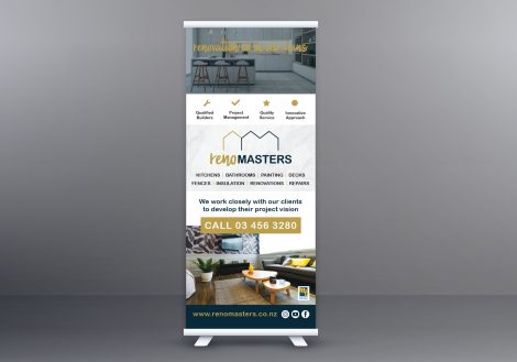 RenoMasters Pull up banner RenoMasters Pull up banner design Cre8ive Dunedin Signage