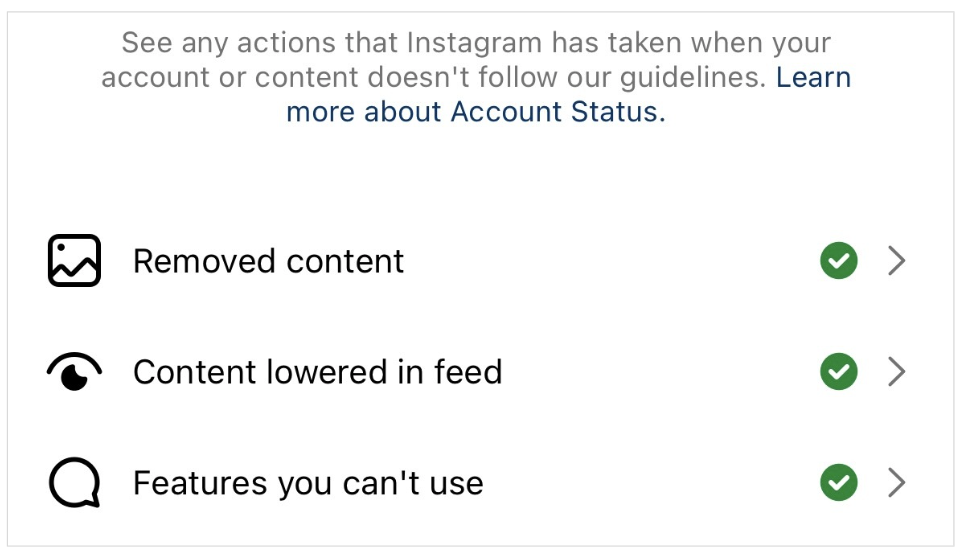 Instructions on how to see your account status on Instagram